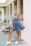 Square Neck Tie Shoulder Denim Dress - Trendsi - Flyclothing LLC
