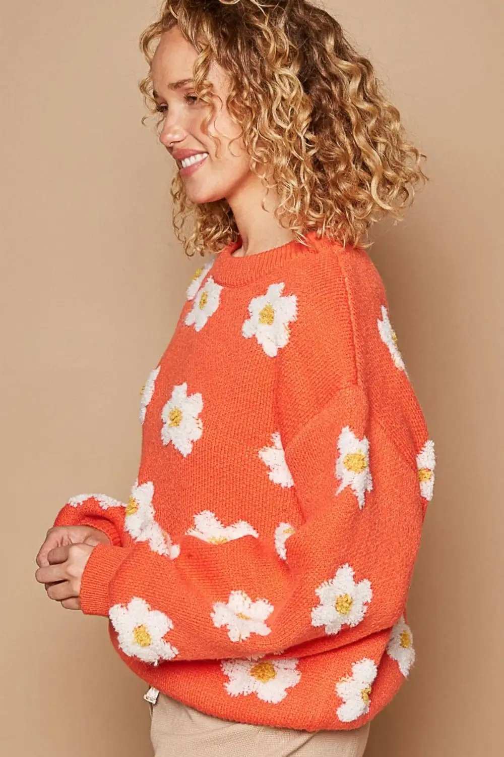 POL Daisy Pattern Drop Shoulder Sweater - Trendsi - Flyclothing LLC