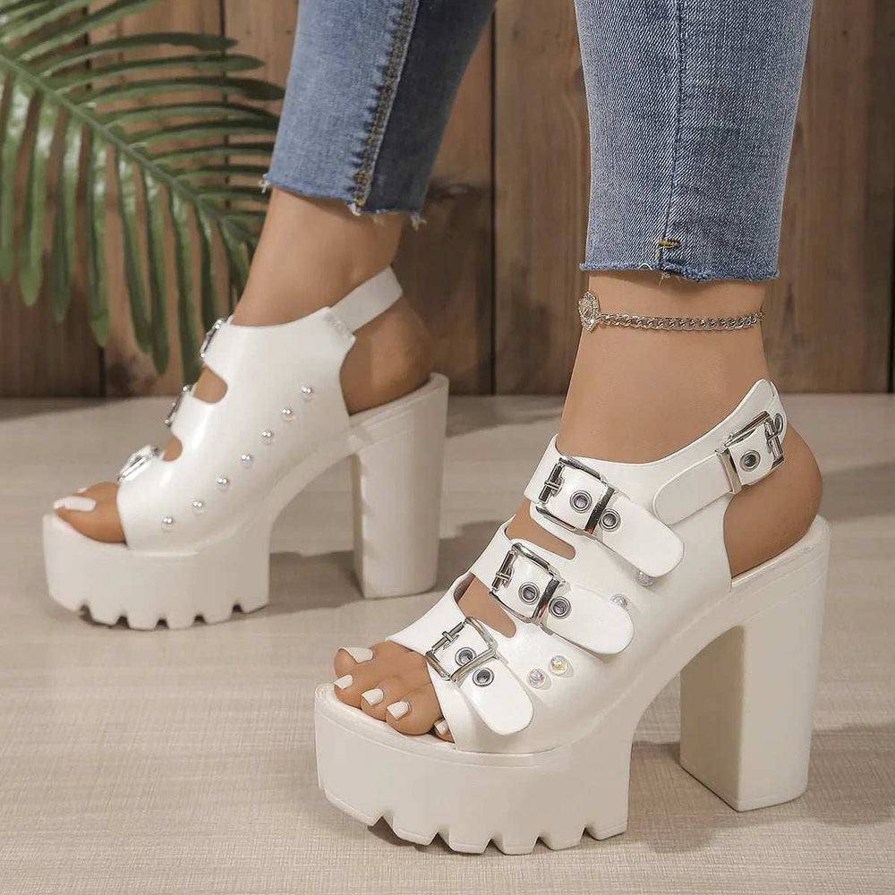 Buckle Platform Block Heels Sandals - Trendsi - Flyclothing LLC