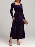 Velvet Square Neck Long Sleeve Dress - Trendsi - Flyclothing LLC