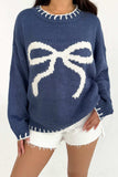 Bow Graphic Round Neck Long Sleeve Sweater - Trendsi - Flyclothing LLC