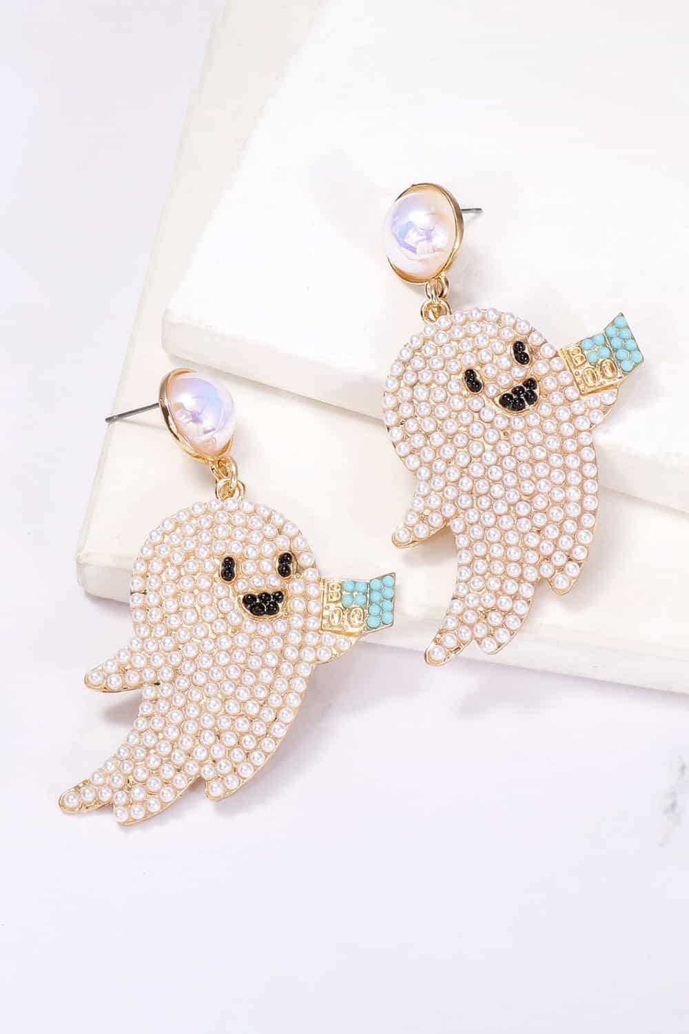 Ghost Shape Synthetic Pearl Dangle Earrings - Trendsi - Flyclothing LLC