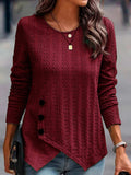 Decorative Button Round Neck Long Sleeve Top - Trendsi - Flyclothing LLC
