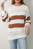 Striped Round Neck Dropped Shoulder Sweater - Trendsi - Flyclothing LLC