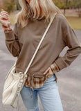 Drawstring Plaid Turtleneck Long Sleeve Top - Trendsi - Flyclothing LLC