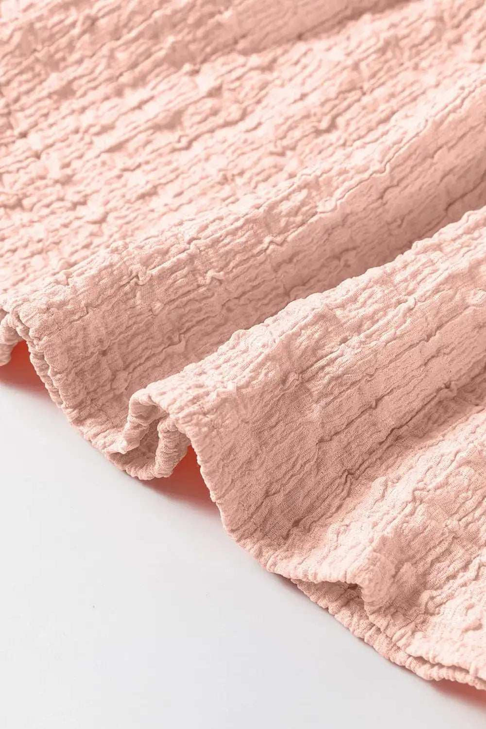 Textured Tie Neck Three-Quarter Sleeve Blouse - Trendsi - Flyclothing LLC