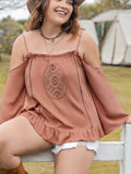 Plus Size Frill Square Neck Long Sleeve Blouse - Trendsi - Flyclothing LLC