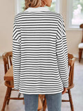 Striped Johnny Collar Long Sleeve T-Shirt - Trendsi - Flyclothing LLC