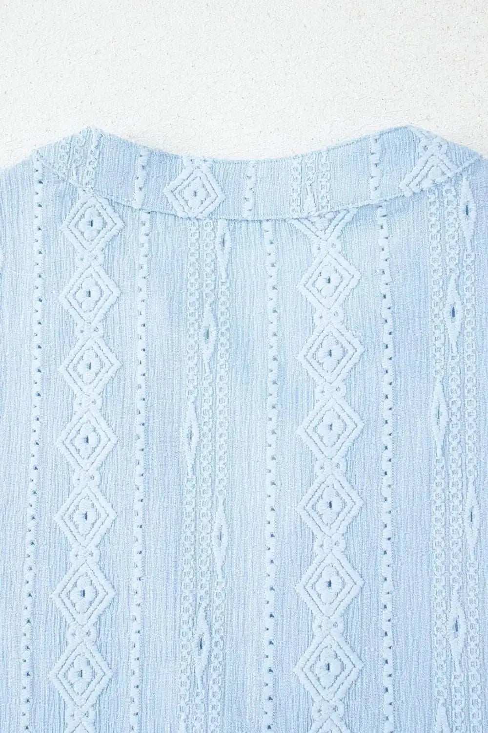 Jacquard Texture Flared Short Sleeve Notched Neck Mini Dress - Trendsi - Flyclothing LLC