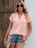 Button Up Collared Neck Short Sleeve Shirt - Trendsi - Flyclothing LLC
