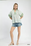 Umgee Striped Mixed Puff Sleeve Blouse - Trendsi - Flyclothing LLC