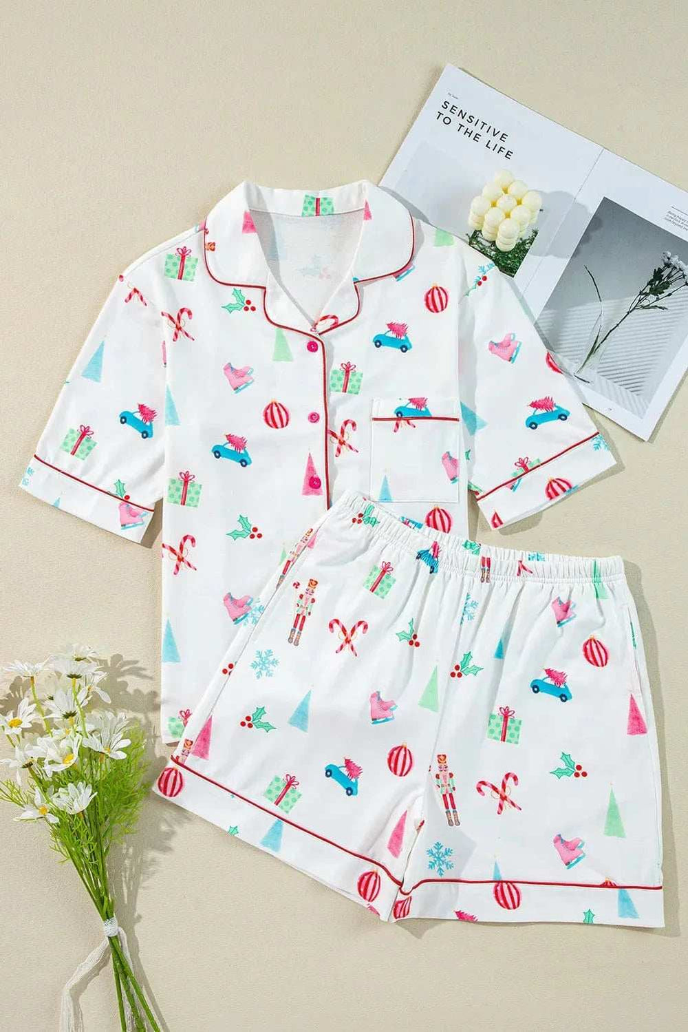 Printed Short Sleeve Top and Shorts Lounge Set - Trendsi - Flyclothing LLC