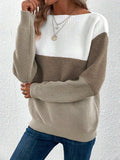 Color Block Boat Neck Sweater - Trendsi - Flyclothing LLC