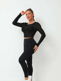 Textured Round Neck Long Sleeve Top - Trendsi - Flyclothing LLC
