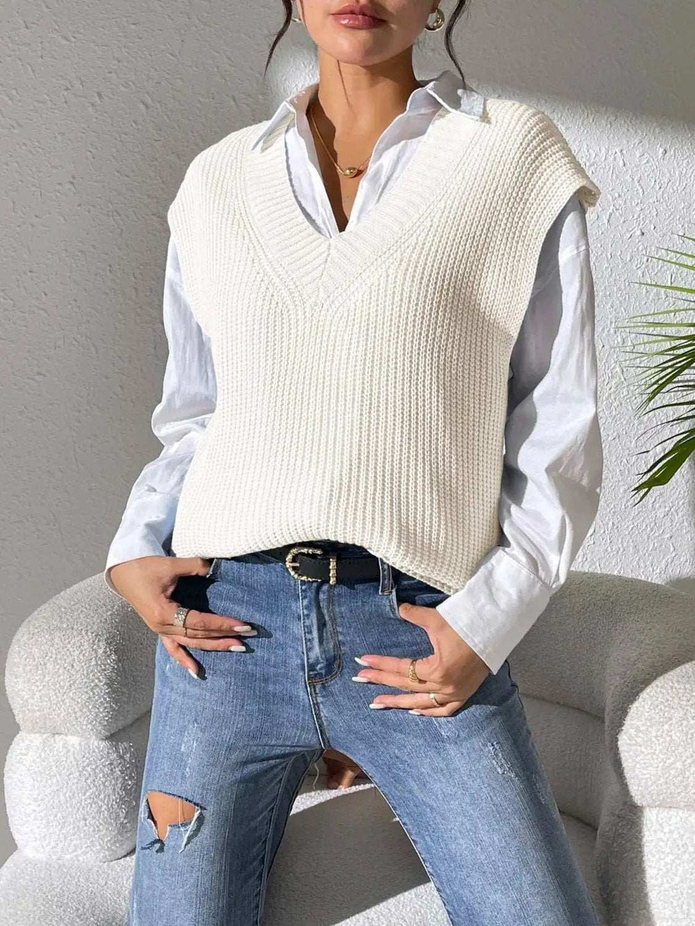 V-Neck Sweater Vest - Trendsi - Flyclothing LLC