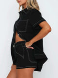 Pocketed Button Up Top and Shorts Set - Trendsi - Flyclothing LLC