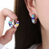 Titanium Steel Enamel Hoop Earrings - Trendsi - Flyclothing LLC