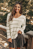Striped V-Neck Drop Shoulder Sweater - Trendsi - Flyclothing LLC