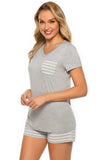 Striped Short Sleeve Top and Shorts Lounge Set - Trendsi - Flyclothing LLC