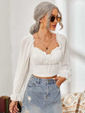 Mesh Sweetheart Neck Flounce Sleeve Top - Trendsi - Flyclothing LLC