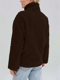 Turtleneck Zip Up Long Sleeve Plush Jacket - Trendsi - Flyclothing LLC