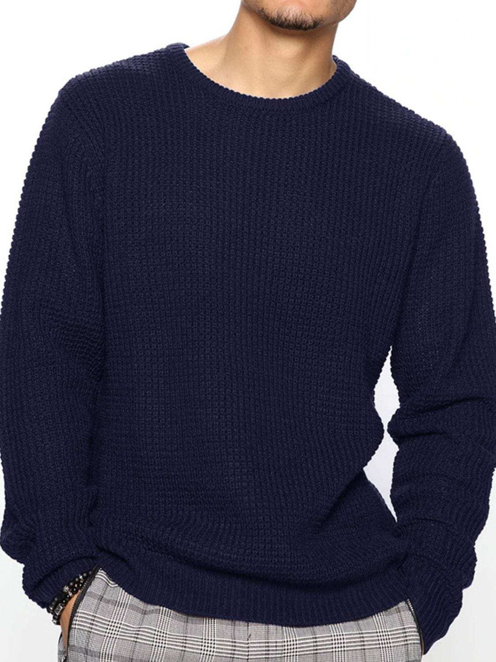 Men's Full Size Round Neck Long Sleeve Sweater Plus Size - Trendsi - Flyclothing LLC