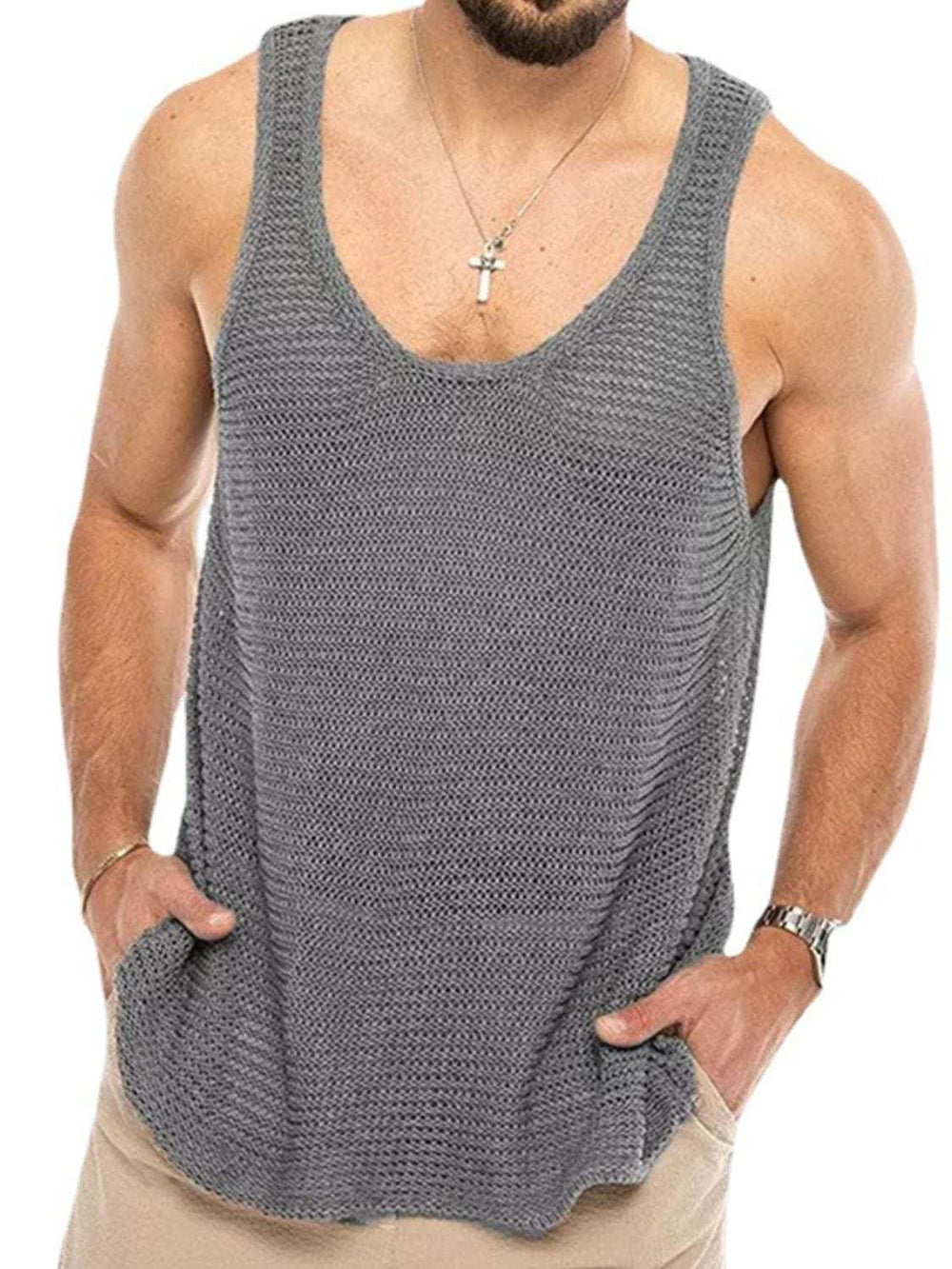 Men's Plus Size Round Neck Wide Strap Tank - Trendsi - Flyclothing LLC