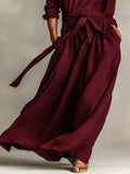 Full Size Long Sleeve Tie Waist Maxi Dress Plus Size - Trendsi - Flyclothing LLC