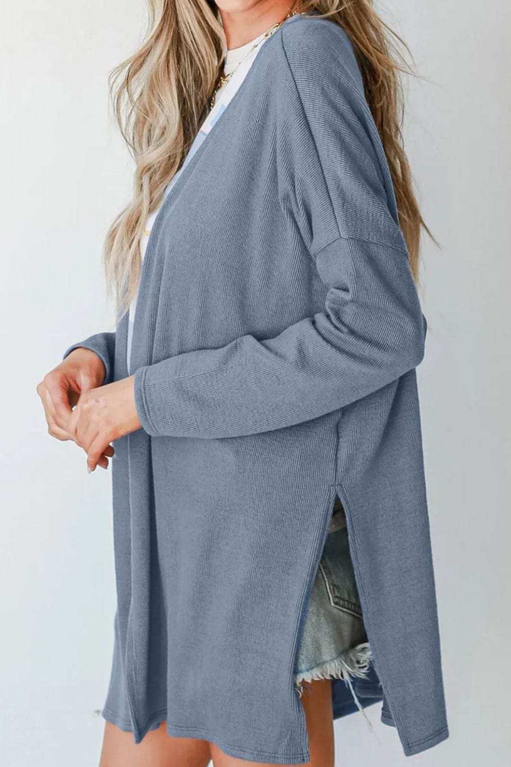 Slit Open Front Long Sleeve Cover Up - Trendsi - Flyclothing LLC