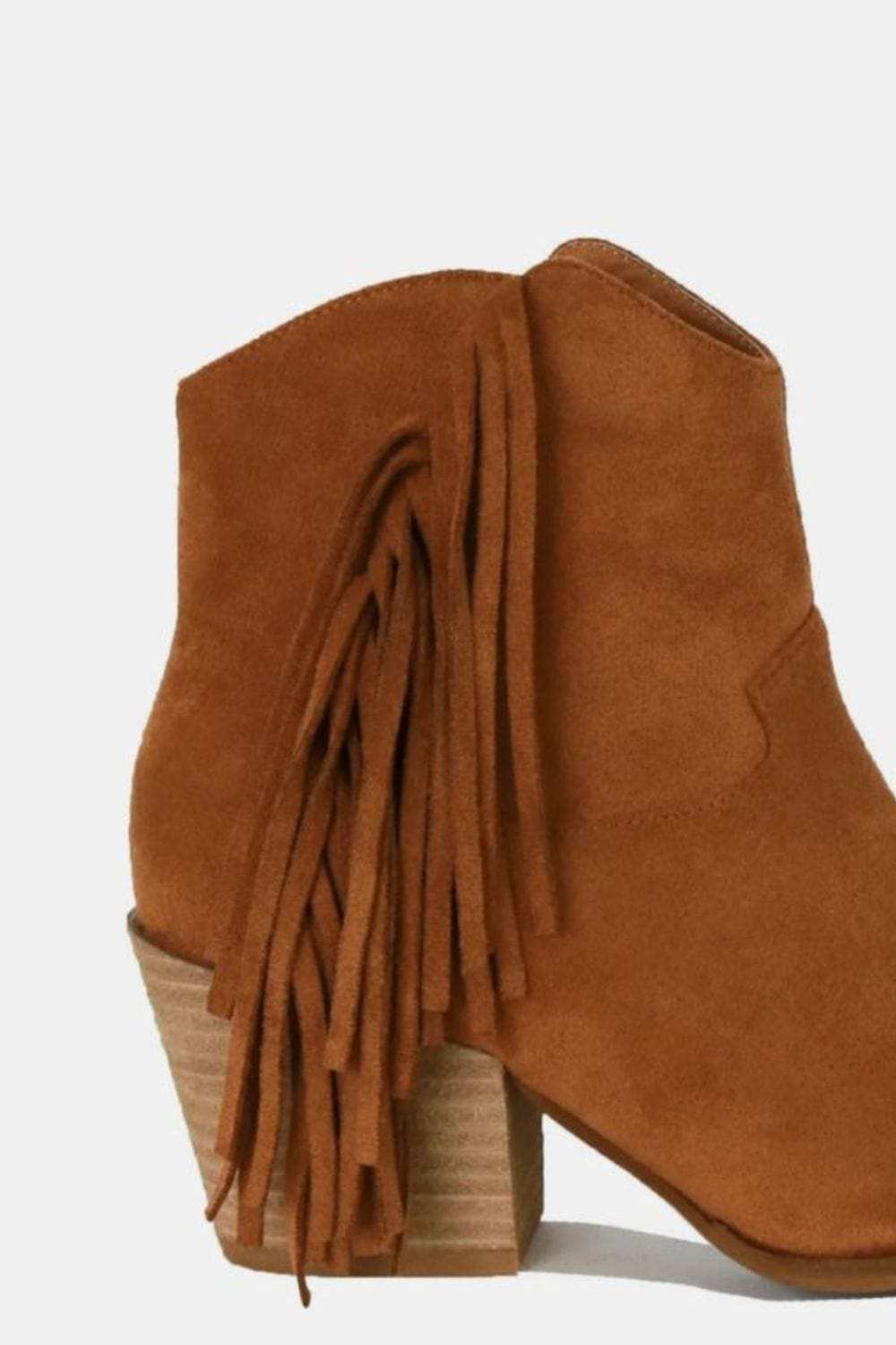 Beast Fashion Suede Fringe Point Toe Ankle Boots - Trendsi - Flyclothing LLC