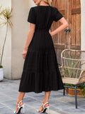 Tiered Notched Short Sleeve Dress - Trendsi - Flyclothing LLC