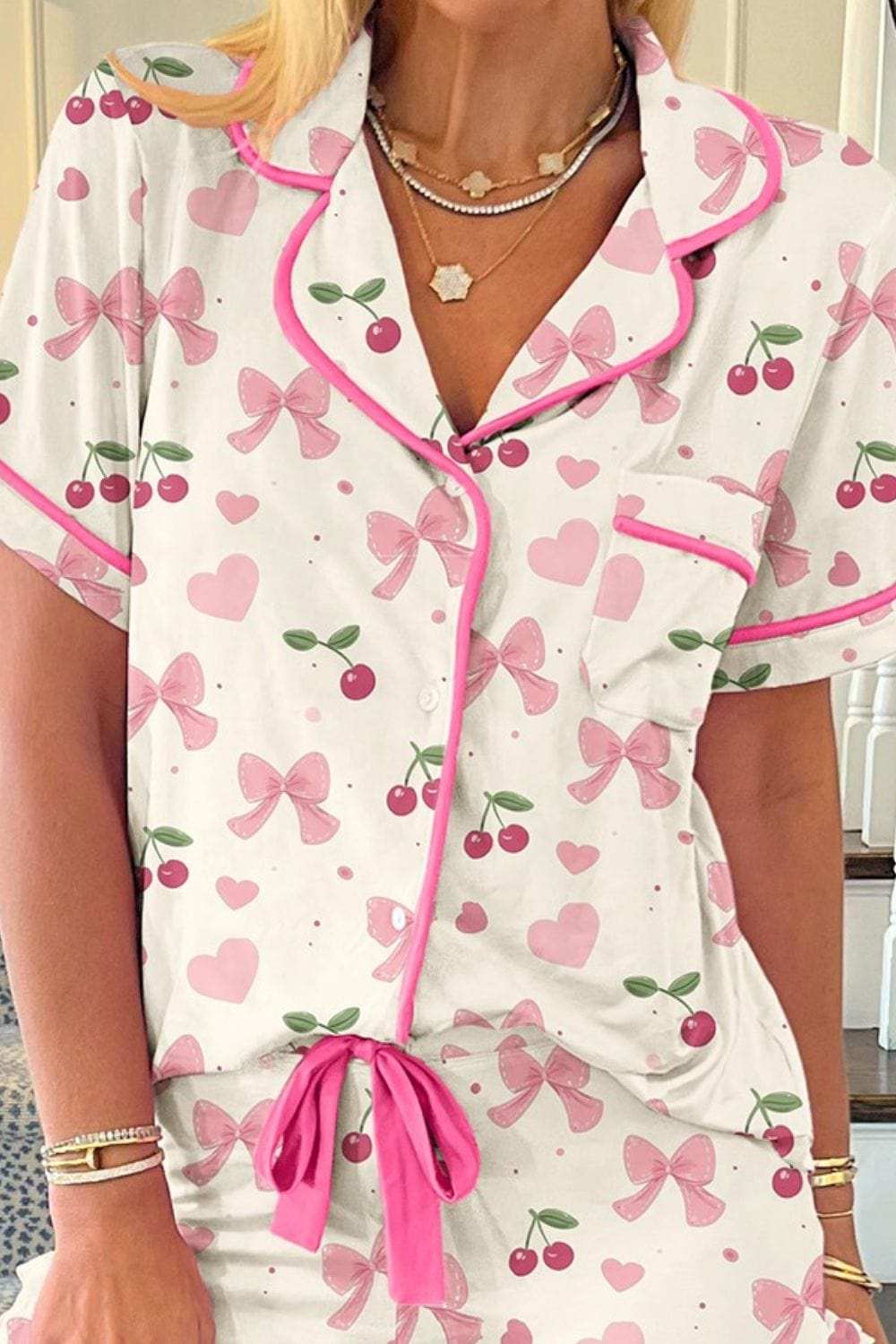 Printed Button Up Short Sleeve Top and Shorts Lounge Set - Trendsi - Flyclothing LLC