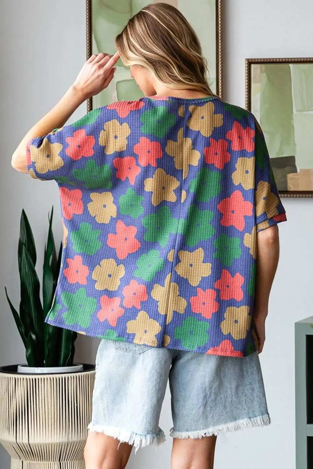 HOPELY Full Size Floral Round Neck Side Slit T-Shirt - Trendsi - Flyclothing LLC