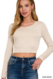 Zenana Double Layered Long Sleeve Cropped Round Neck T-Shirt - Trendsi - Flyclothing LLC