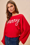 SO ME Merry Tinsel Lettering Christmas Sweater Top - Trendsi - Flyclothing LLC