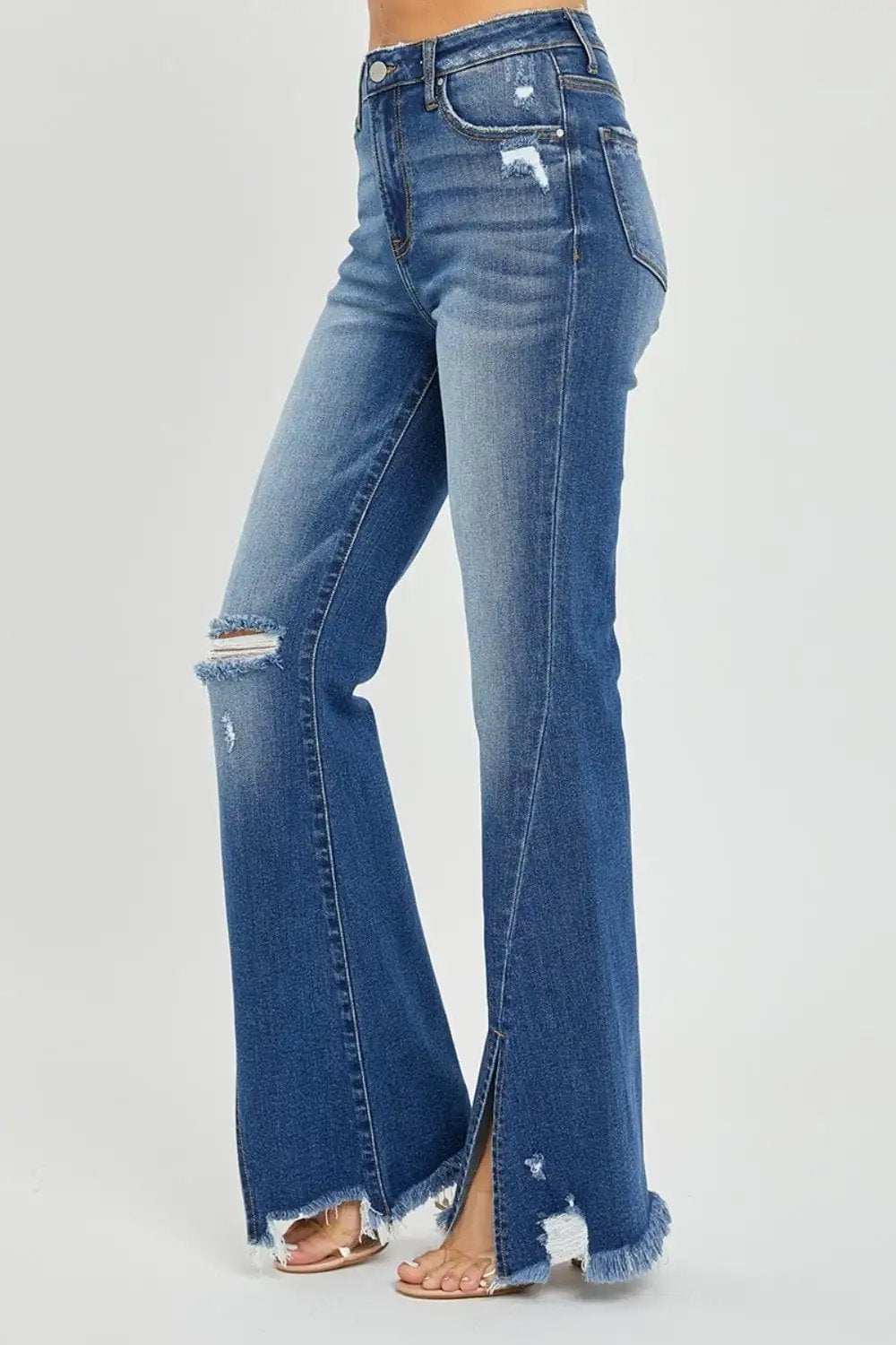 RISEN Full Size High Rise Front Slit Frayed Hem Flare Jeans - Trendsi - Flyclothing LLC