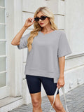 Round Neck Short Sleeve T-Shirt - Trendsi - Flyclothing LLC