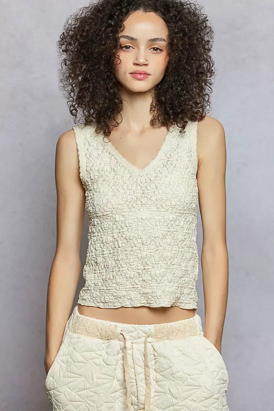 POL Textured Knit V-Neck Tank with Lace Trim - Trendsi - Flyclothing LLC