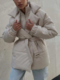 Puffer Long Sleeve Winter Coat with Belt - Trendsi - Flyclothing LLC