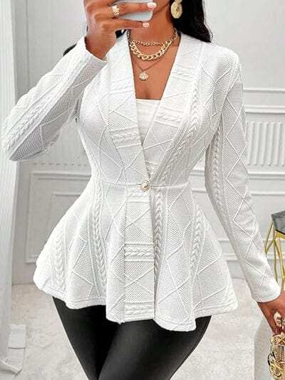 One Button Textured Peplum Cardigan - Trendsi - Flyclothing LLC