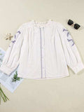 Frill Floral Embroidered Sleeve Shirt - Trendsi - Flyclothing LLC