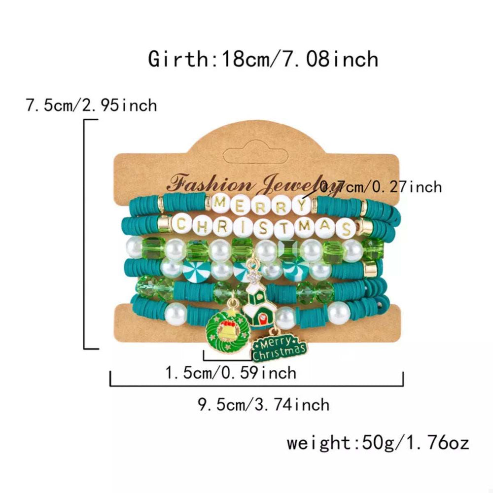 6-Piece Christmas Beaded Bracelet with Pearl Accents - Trendsi - Flyclothing LLC