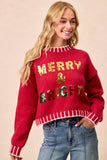 BiBi Christmas Theme Sequin Lattering Sweater - Trendsi - Flyclothing LLC