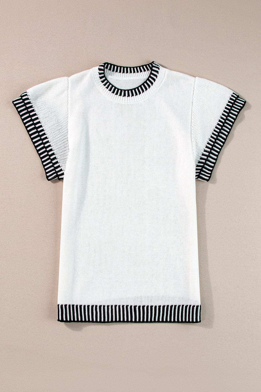 Round Neck Short Sleeve Knit Top - Trendsi - Flyclothing LLC