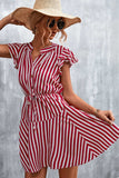 Ruffled Striped Cap Sleeve Mini Dress - Trendsi - Flyclothing LLC
