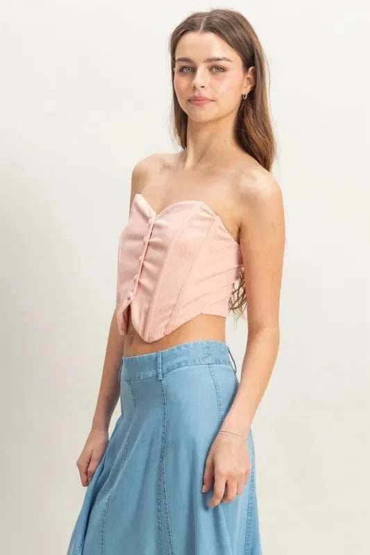 HYFVE Buttoned Front Strapless Knit Bustier Top - Trendsi - Flyclothing LLC