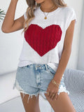 Cable Knit Heart Round Neck Cap Sleeve Knit Top - Trendsi - Flyclothing LLC