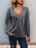 V-Neck Long Sleeve Top - Trendsi - Flyclothing LLC