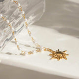 18K Gold-Plated Pearl Sun Necklace - Trendsi - Flyclothing LLC
