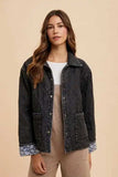 Annie Wear Quilted Printed Lining Snap Down Denim Jacket - Trendsi - Flyclothing LLC